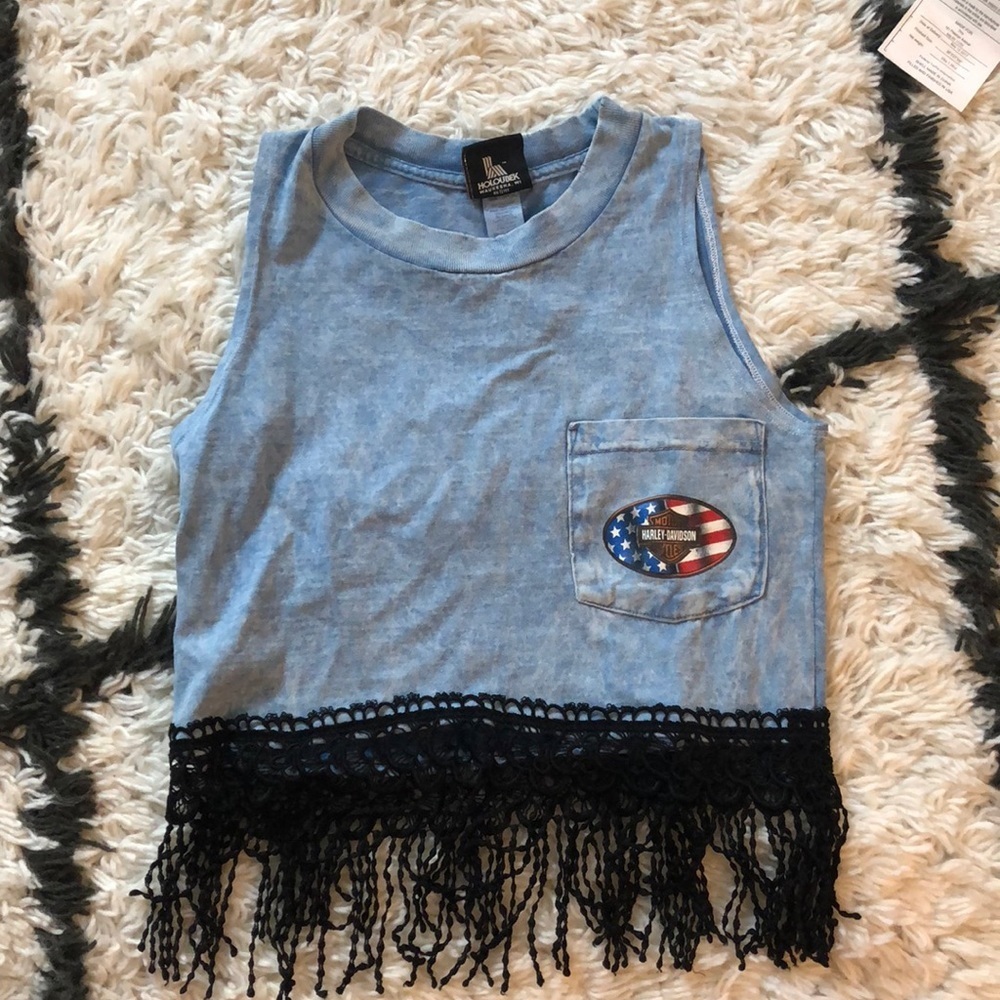 Vintage Harley Davidson Women's Cropped Tank top w/ fringe detail - Picture 2 of 2